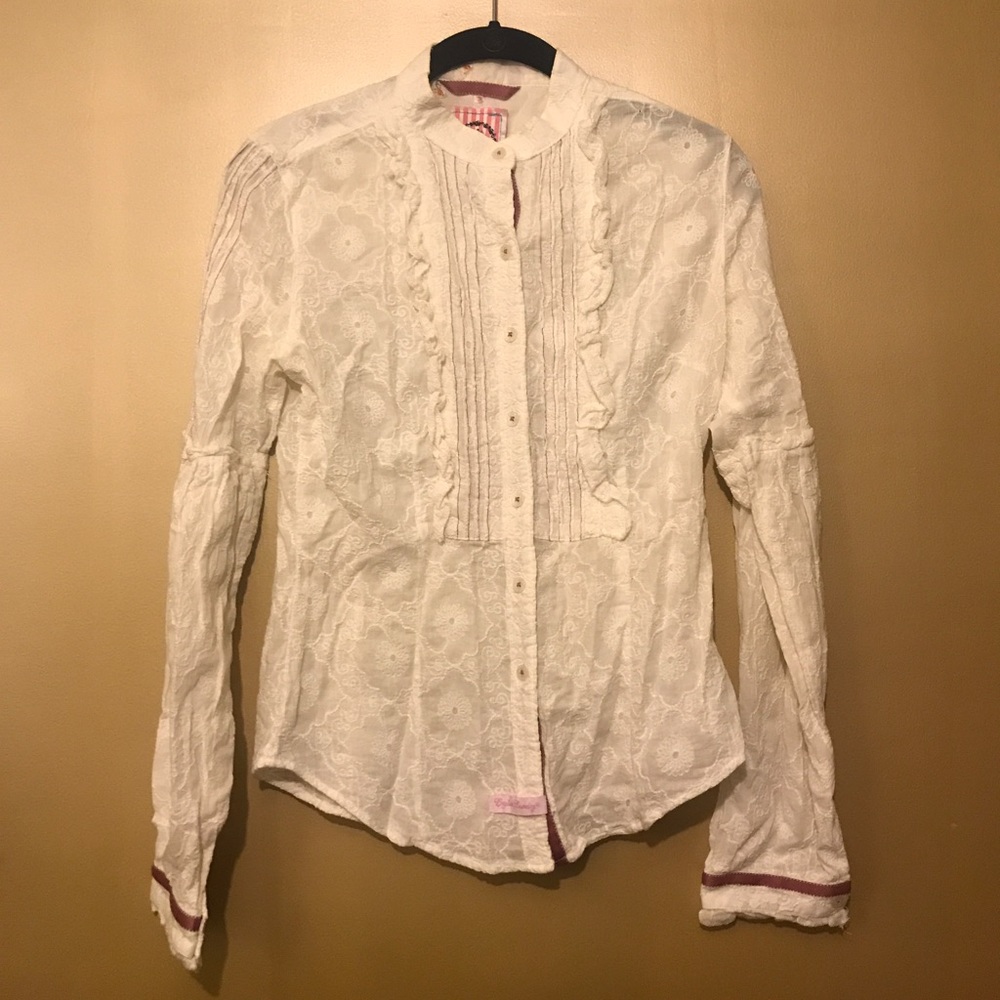 English Laundry off-white eyelet lace blouse.